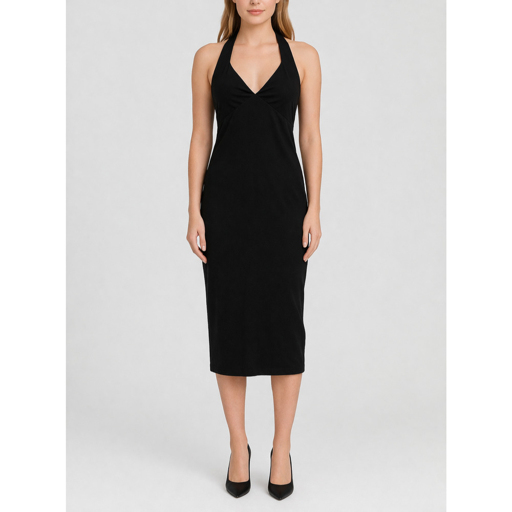 Nookie Medea Midi Dress Womens Small Black Halter Plunge Backless Cocktail Y2K